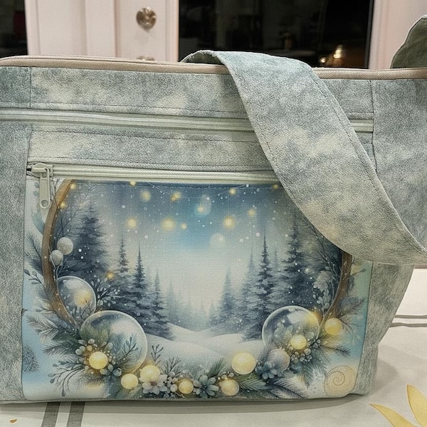 Pocket and Key Fob Absolutely Stunning Winter Scene  Crossbody or Shoulder Adjustable Strap Fabric Purse 100% handmade