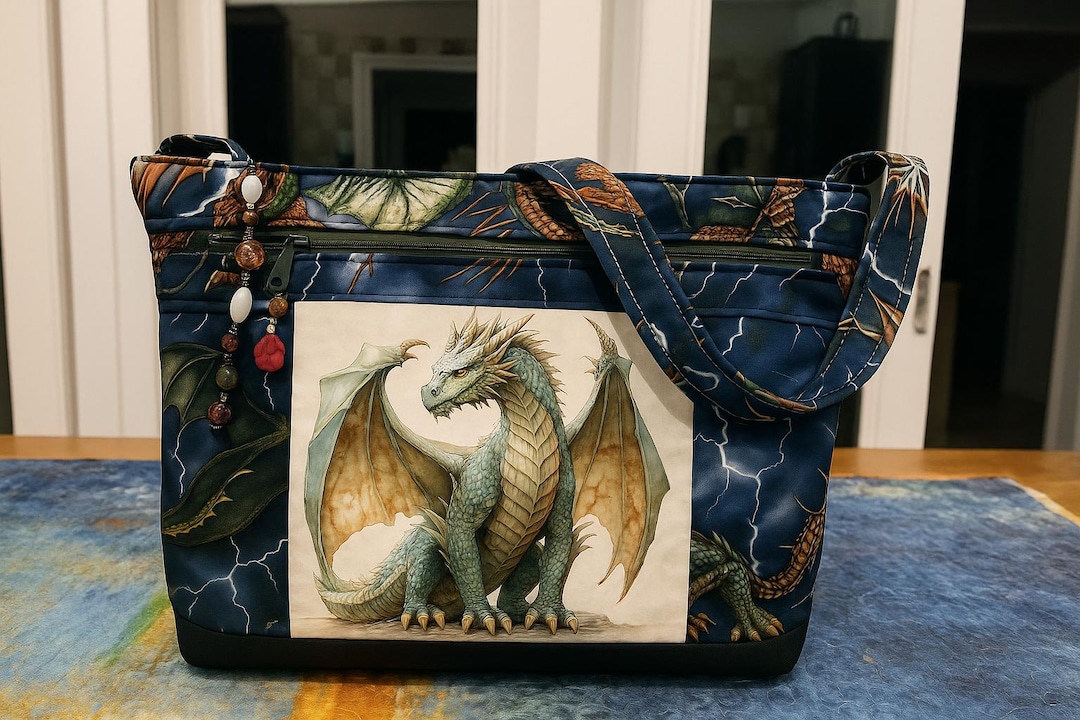 Unique Fantastical Dragon 7 Zipper Cross Body or Shoulder Strap