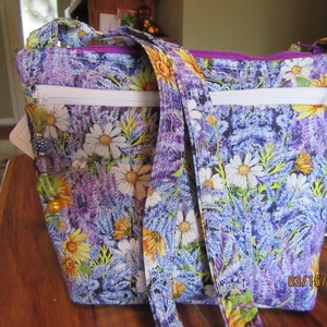 Wonderful Daisies and Lavender Small Crossbody or Shoulder Adjustable Strap Fabric Purse 100% handmade