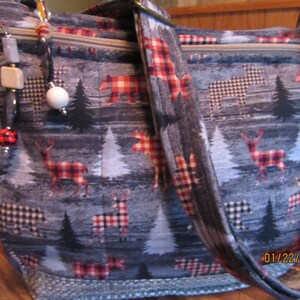 Bolso bandolera o bandolera con diseño de animales del bosque con cuadros pequeños de búfalo, correa ajustable, 100 % hecho a mano