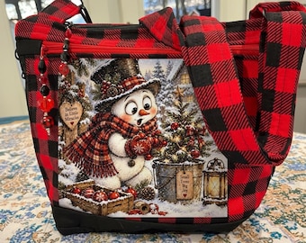 Pick Your Silly Snowman  Double Picture Buffalo Plaid Crossbody or Shoulder Adjustable Strap Fabric Purse With Secured Zipper 100% handmade