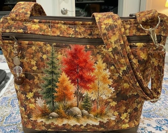 Pocket and Key Fob  Choose Your  Gorgeous Autumn Trees Scene  Crossbody or Shoulder Adjustable Strap Fabric Purse 100% handmade