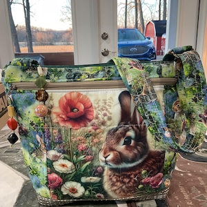 Magnifique sac à main en tissu lapin et fleurs bandoulière ou bandoulière réglable 100 % fait main