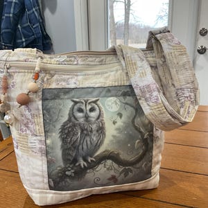 NEW Double  Picture Wonderful Neutral Owls Crossbody or Shoulder Adjustable Strap Fabric Purse 100% handmade