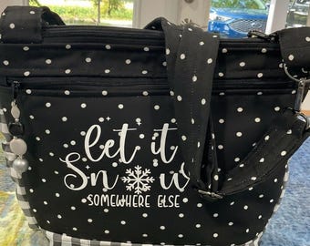Pick Your Delightful Holiday Motto Black  Shoulder or Crossbody Adjustable Strap Fabric Purse Handmade