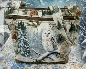 Pick Your Double Picture Stunning Winter  Owls Crossbody or Shoulder Adjustable Strap Fabric Purse 100% handmade
