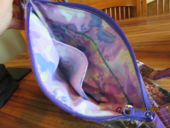 Water Repellent Purple Camo Adjustable Strap Purse with Secured Zipper 100 Handmade