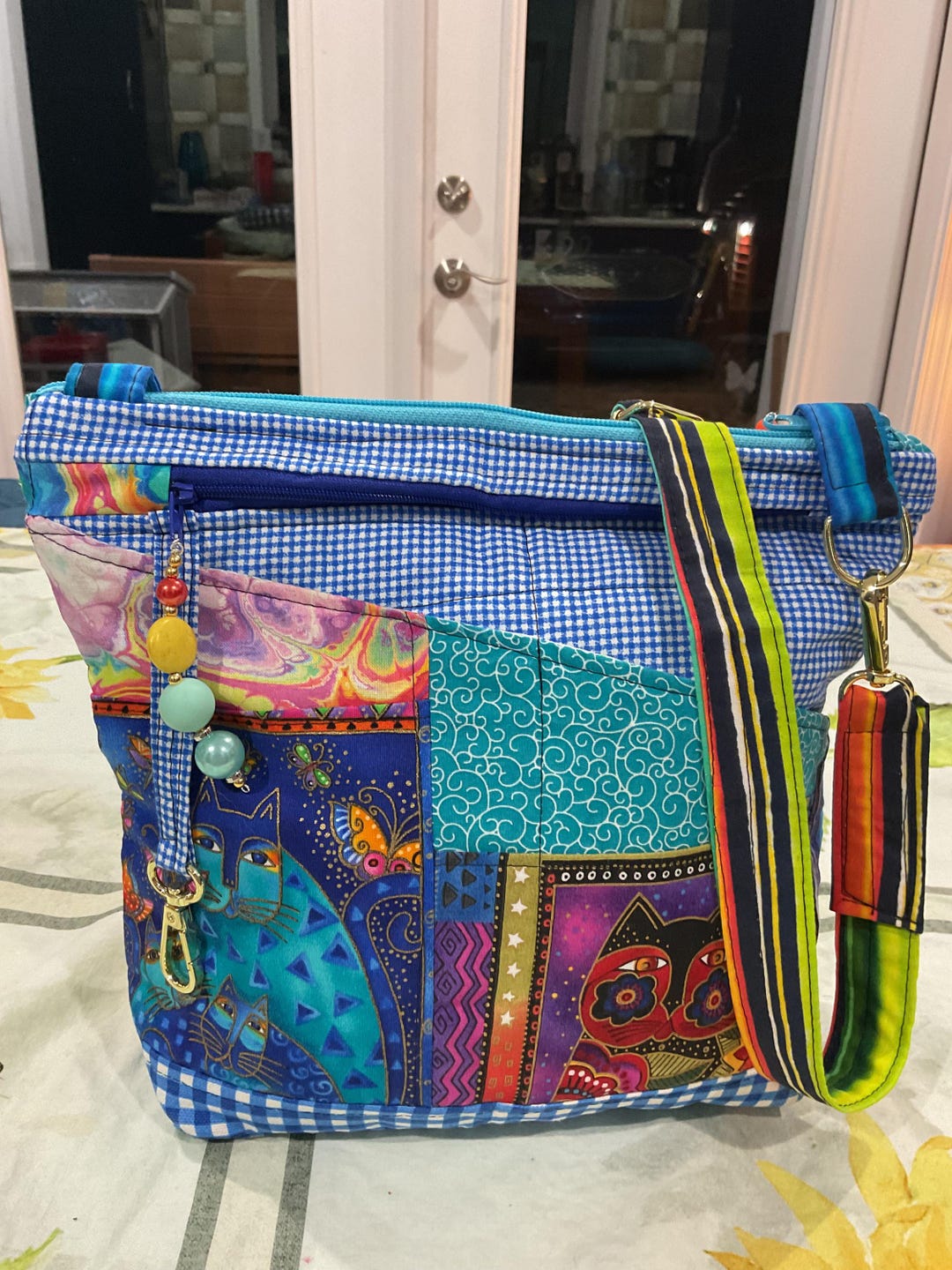 Feline Friends Cat Laurel Burch Small Canvas Purse Tote Cross-Body Bag