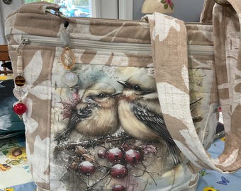 Choose Your Pocket and Key Fob Winter Scene  Crossbody or Shoulder Adjustable Strap Fabric Purse 100% handmade
