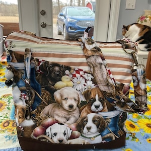 NOUVEAU STYLE Pochette et porte-clés Delightful chiots Sac à main en tissu à bandoulière ou bandoulière réglable 100 % fait main