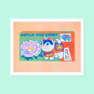 Japanese Botan Rice Candy - Risograph Art Print - 8.5 x 11