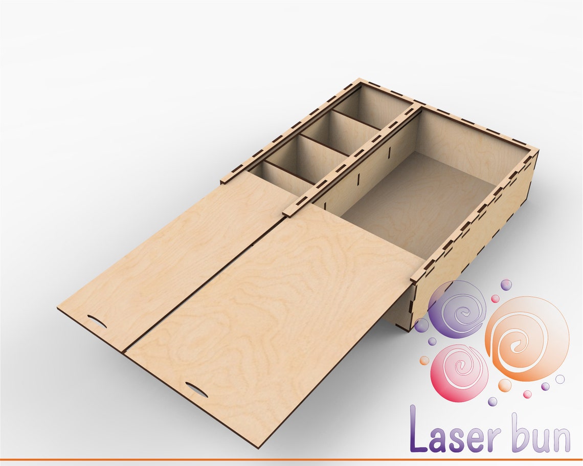 Lasercut file wooden slider gift trinkets box with dividers. Etsy