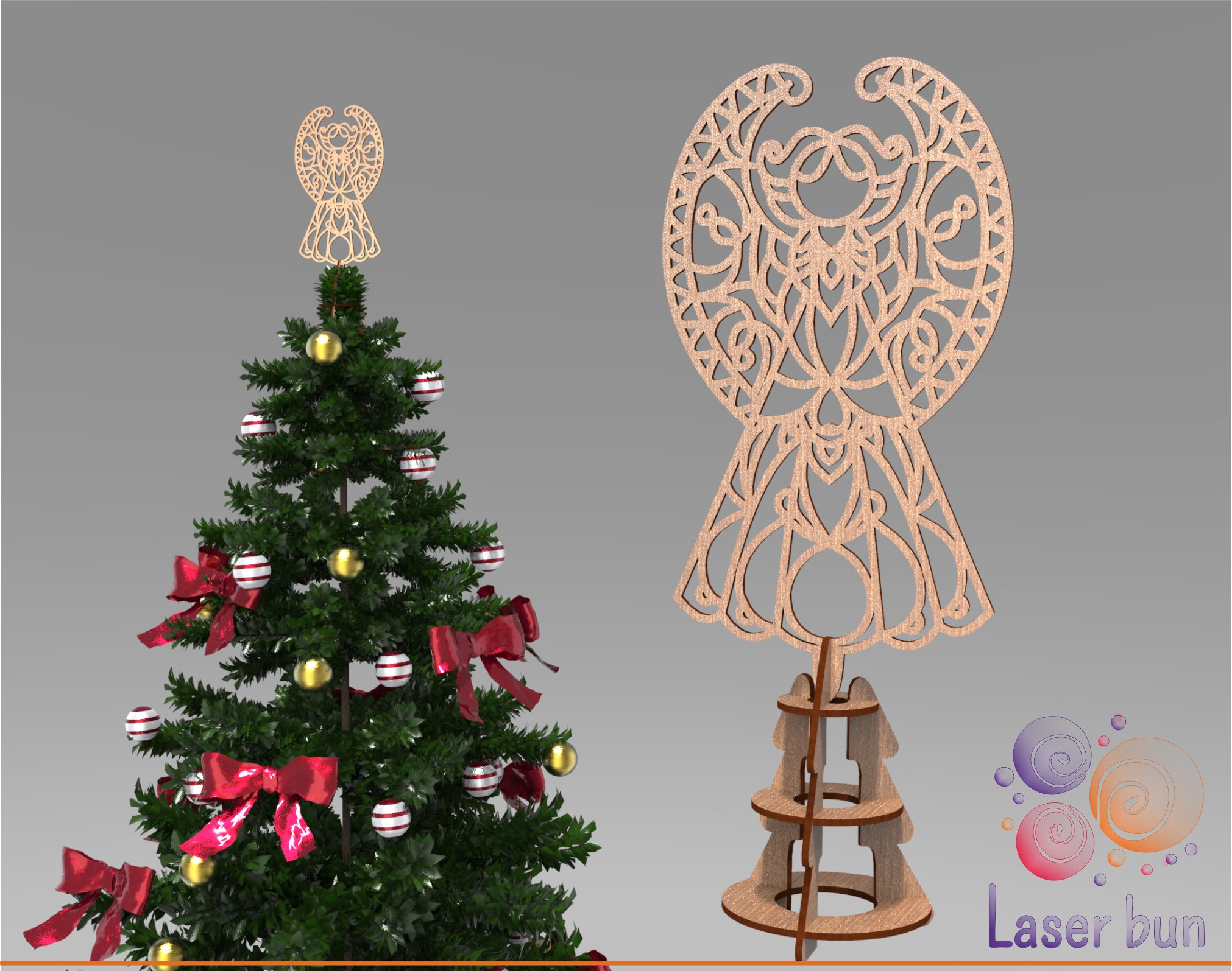 Angel Christmas tree topper SVG CNC router cut files. Vector Etsy