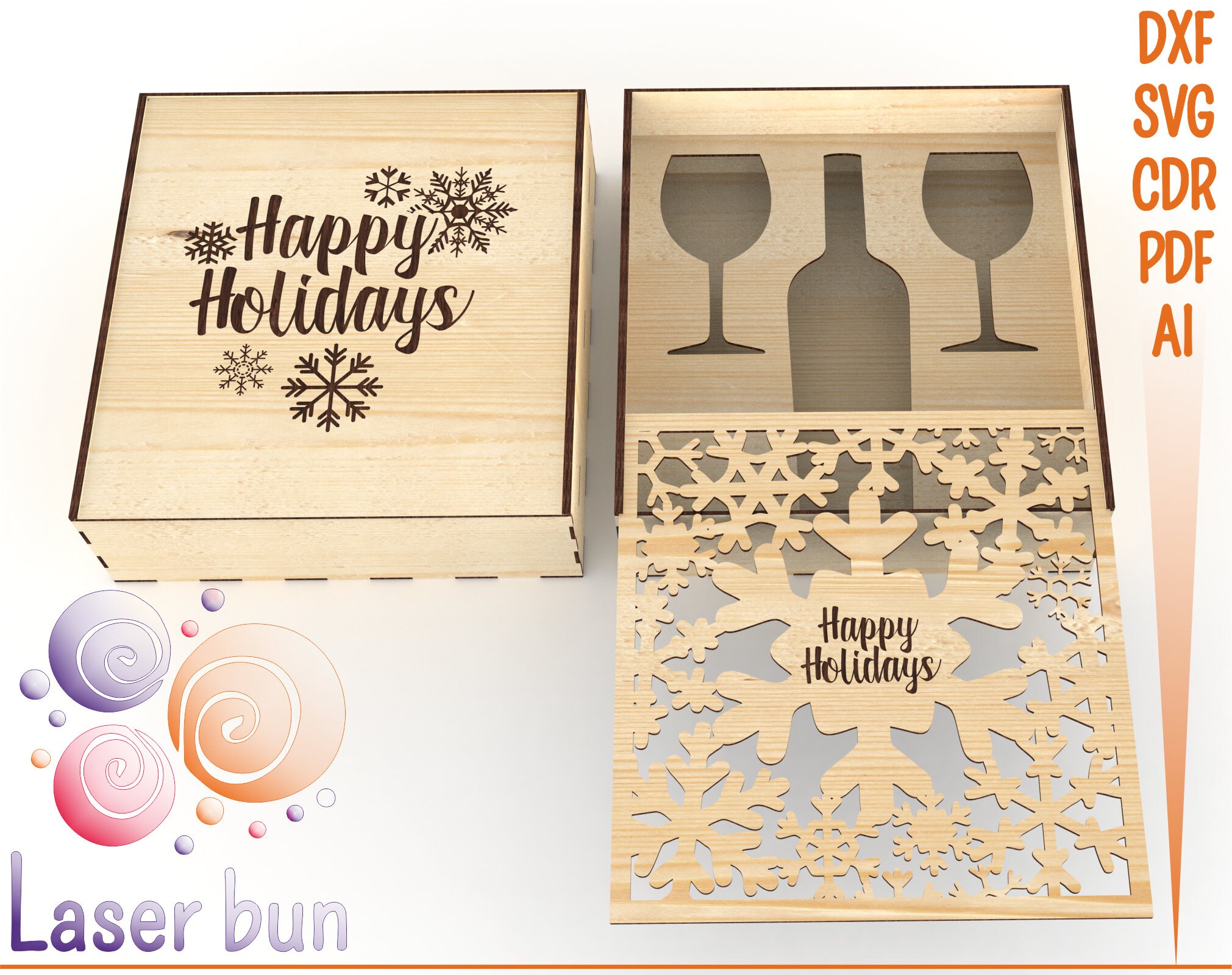 Laser cut files Wine Box Holder and two glasses with slide Etsy
