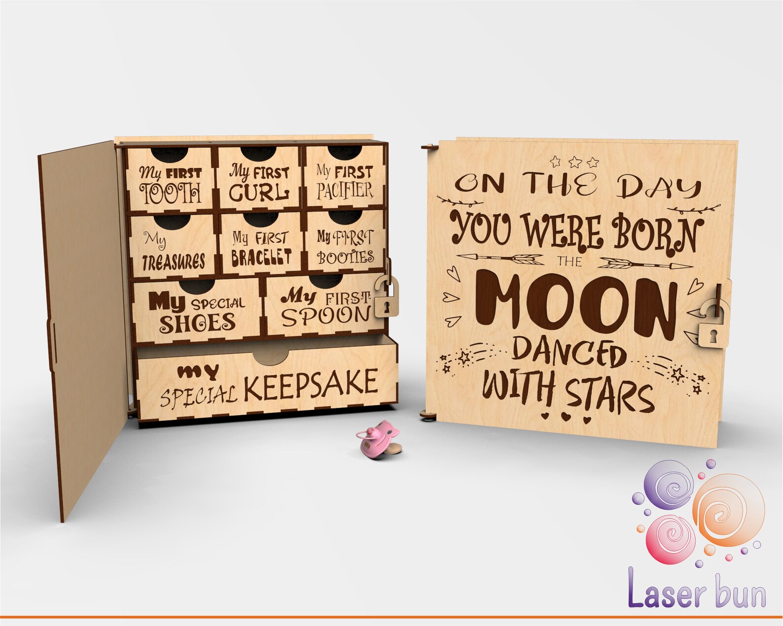 Lasercut file baby memory milestone keepsake storage box. Etsy