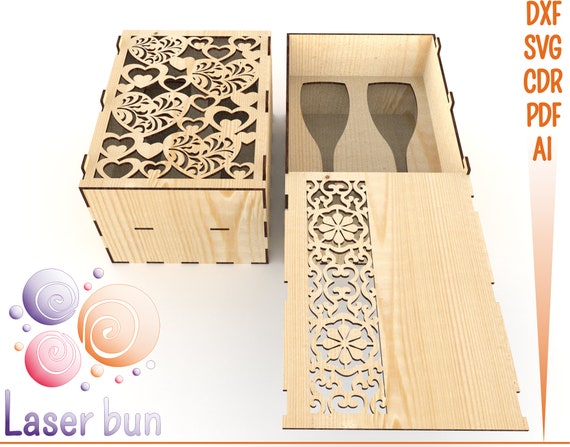 Download Laser Files Wine Glass Gift Box Champagne Glass Box Vector Etsy