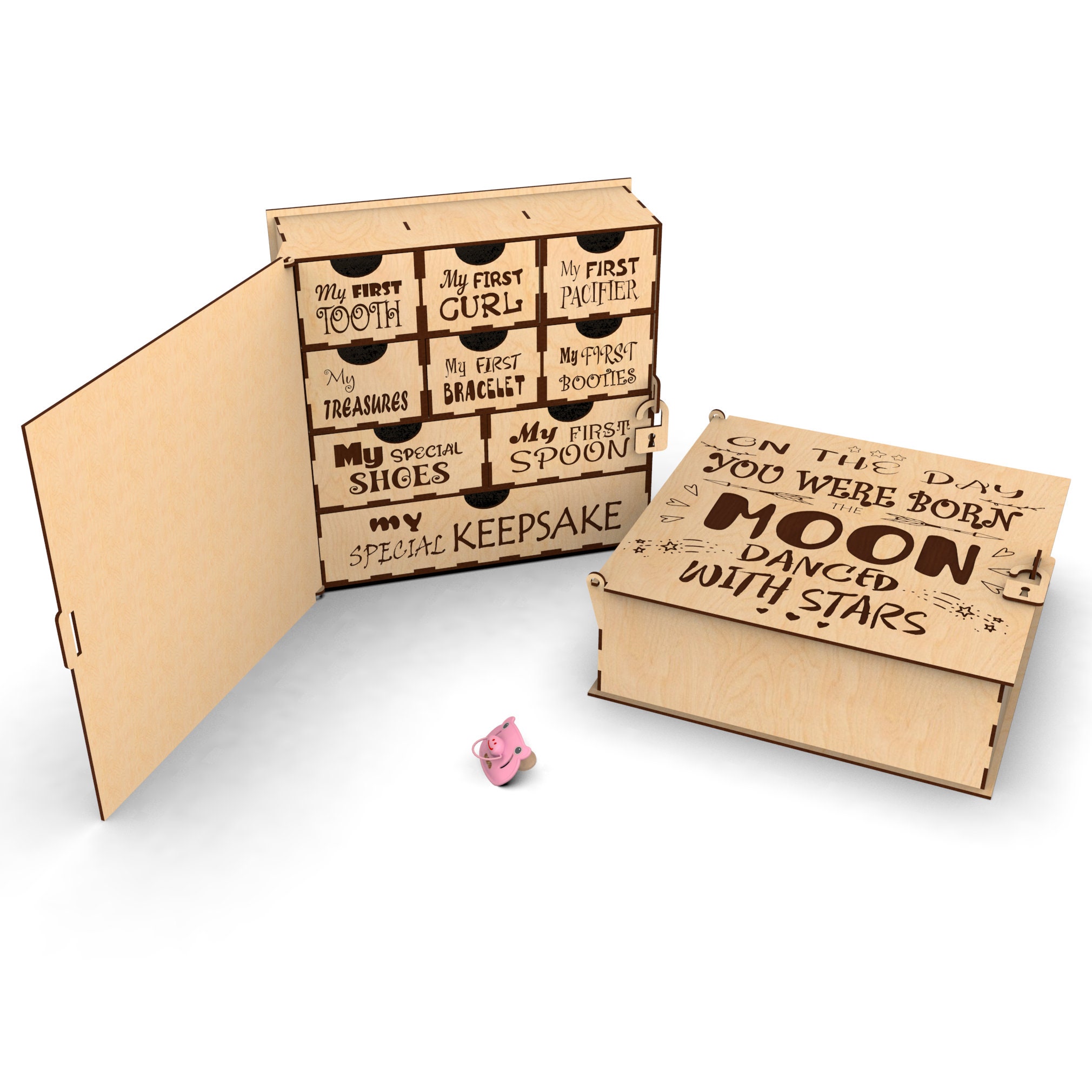 Lasercut file baby memory milestone keepsake storage box. Etsy