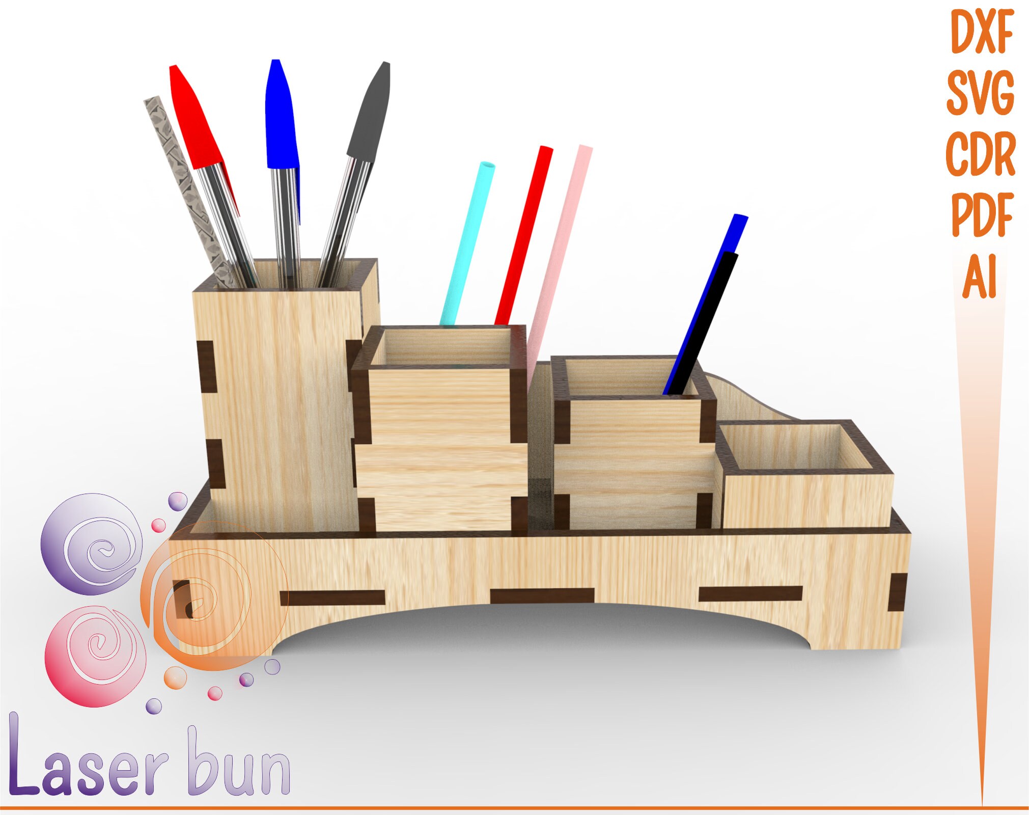 Laser cut files pen holder for desk. Vector SVG DXF files for Etsy