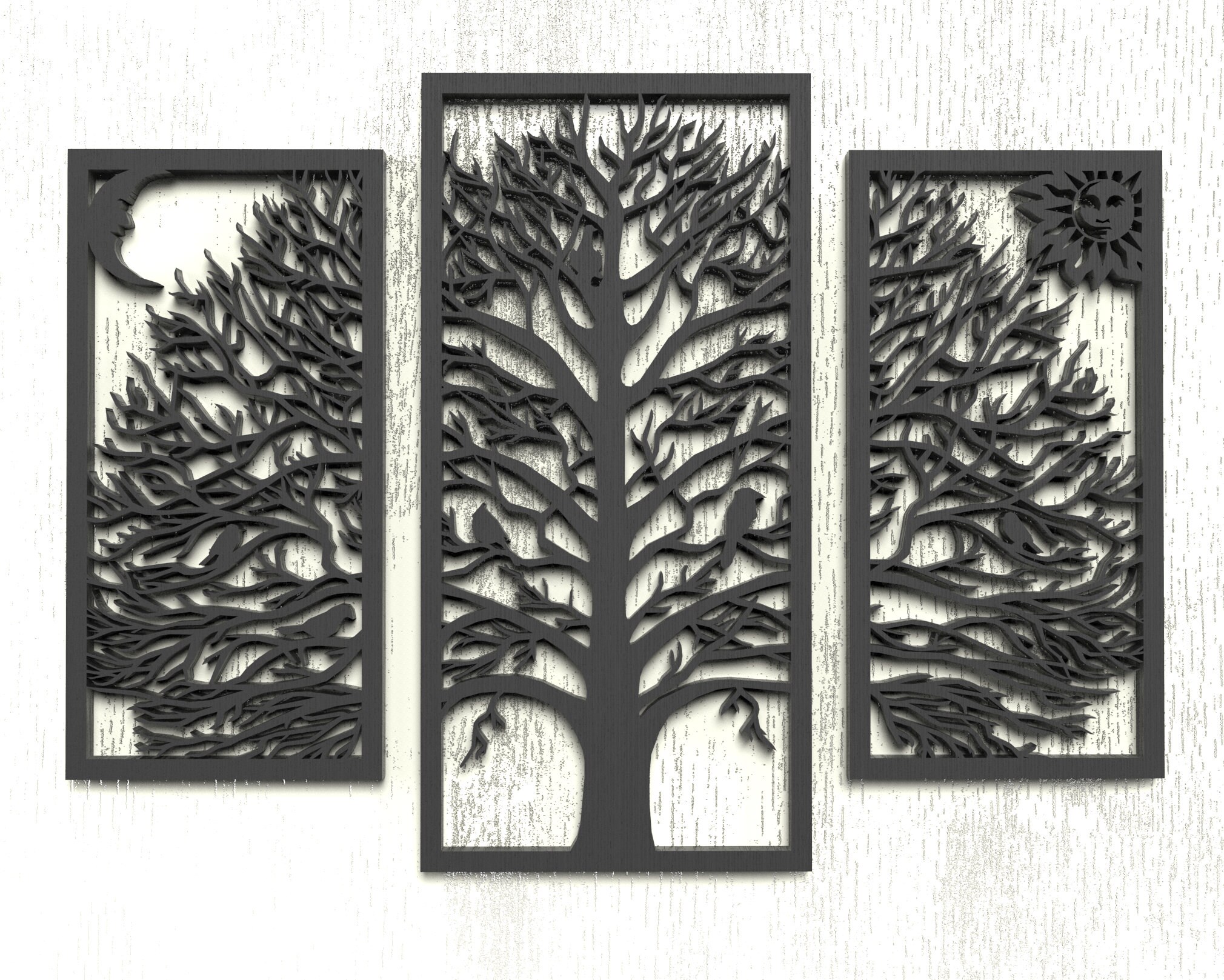 Tree wall decor 3 panel art laser cutting files. Multi panel Etsy