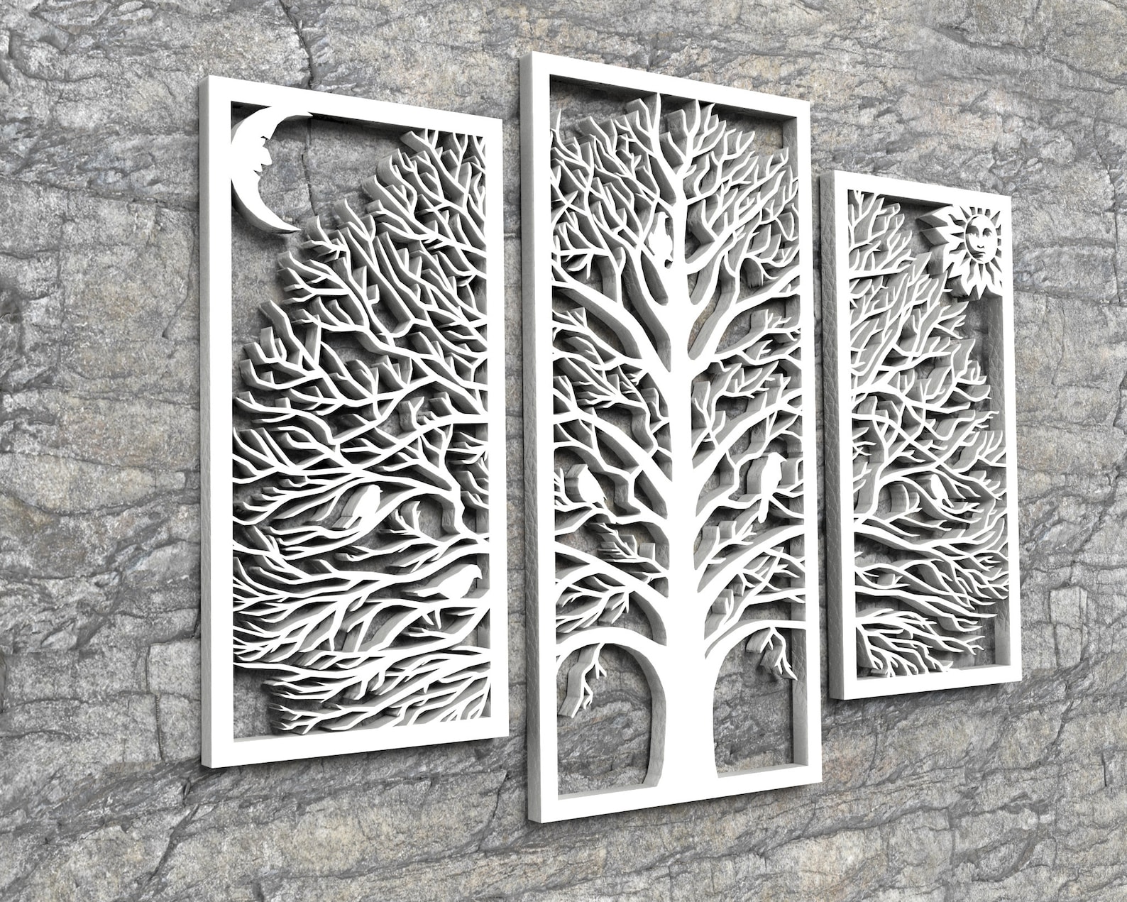 Tree wall decor 3 panel art laser cutting files. Multi panel Etsy