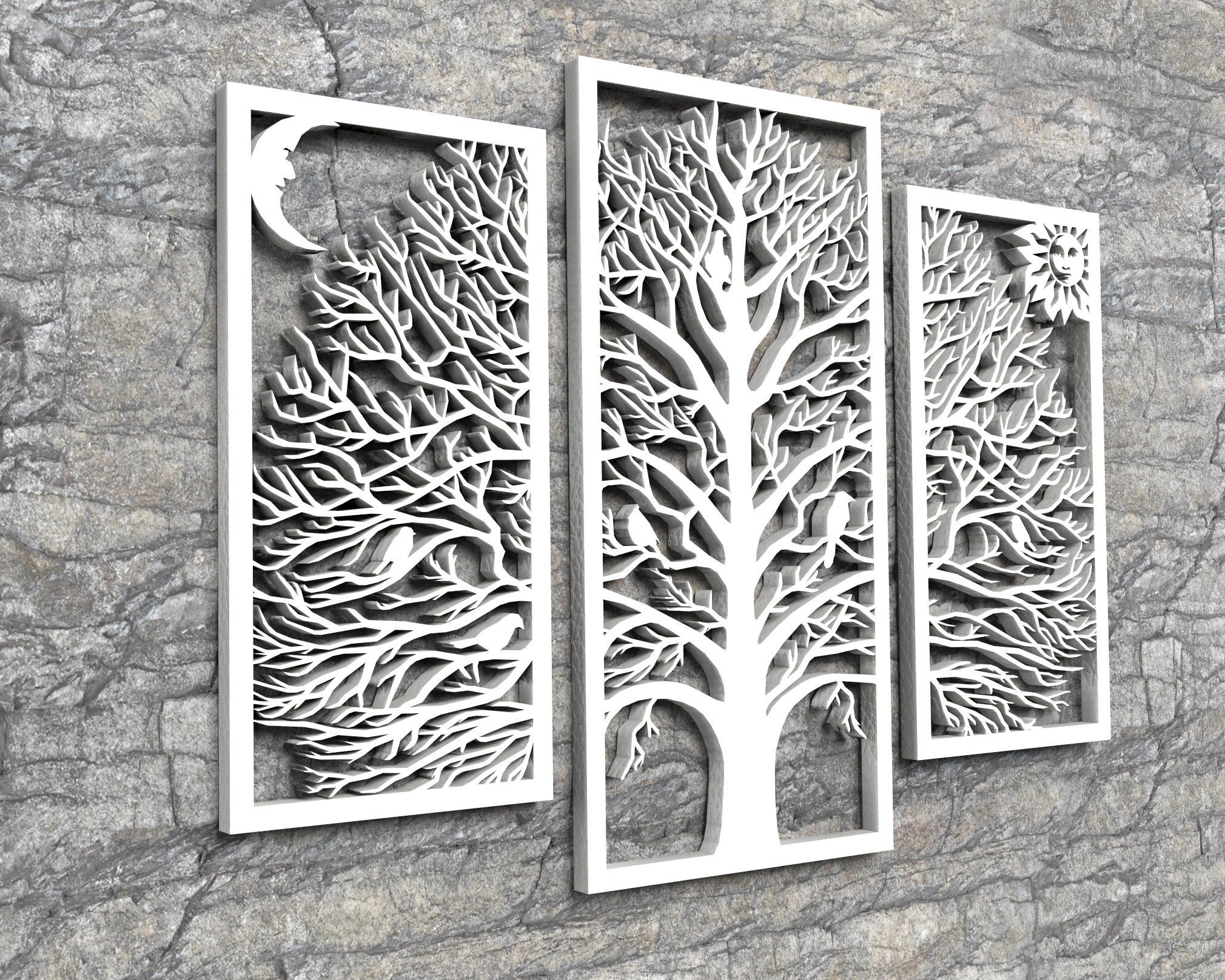 Tree wall decor 3 panel art laser cutting files. Multi panel Etsy