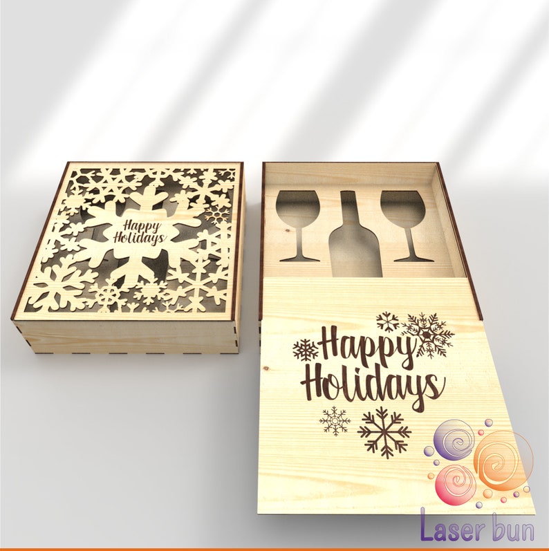 Laser cut files Wine Box Holder and two glasses with slide Etsy
