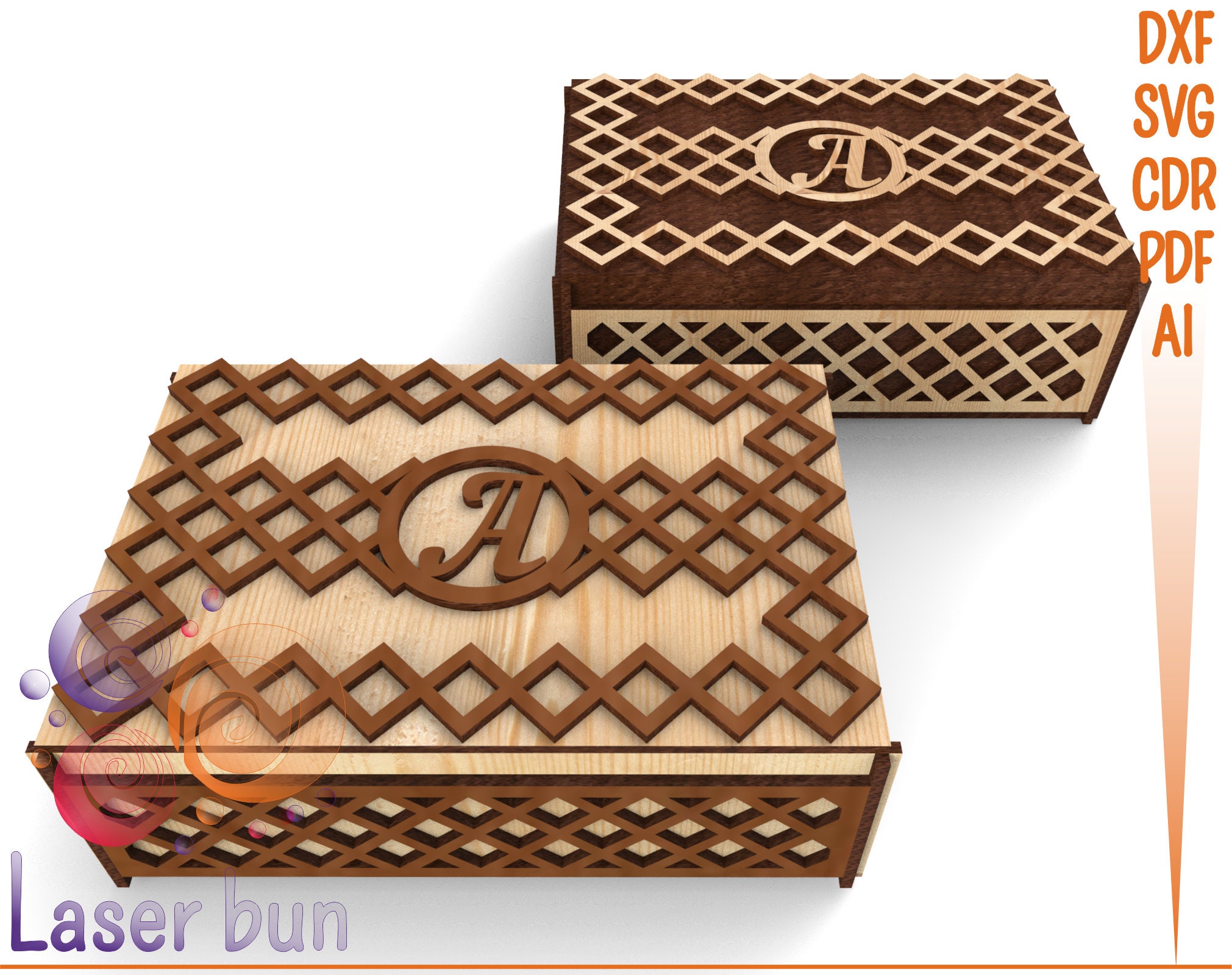 Laser cut files Box with dividers Wooden box with letter Etsy