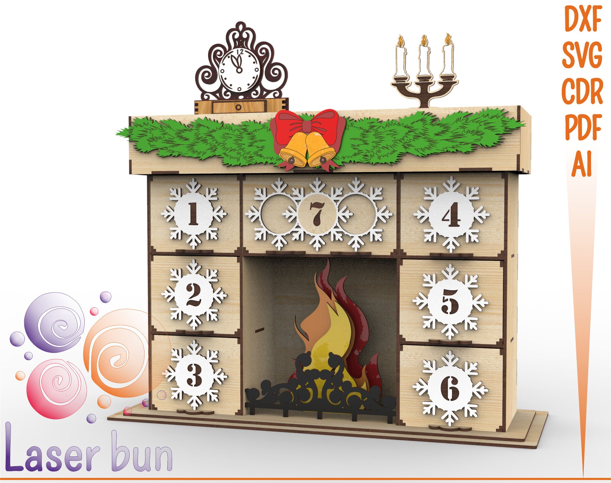 Laser files Advent calendar Fireplace. DXF files for laser. Etsy