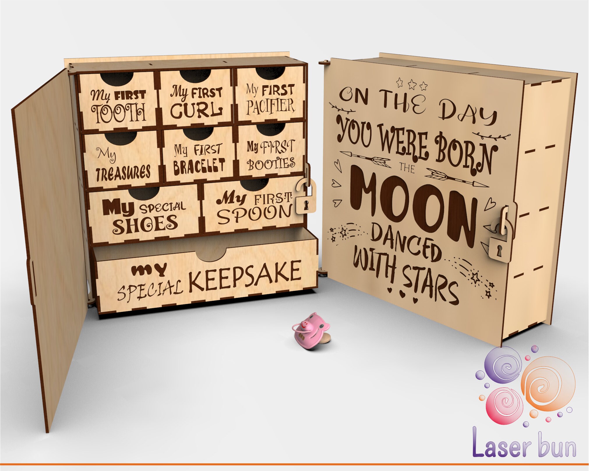 Lasercut file baby memory milestone keepsake storage box. Etsy