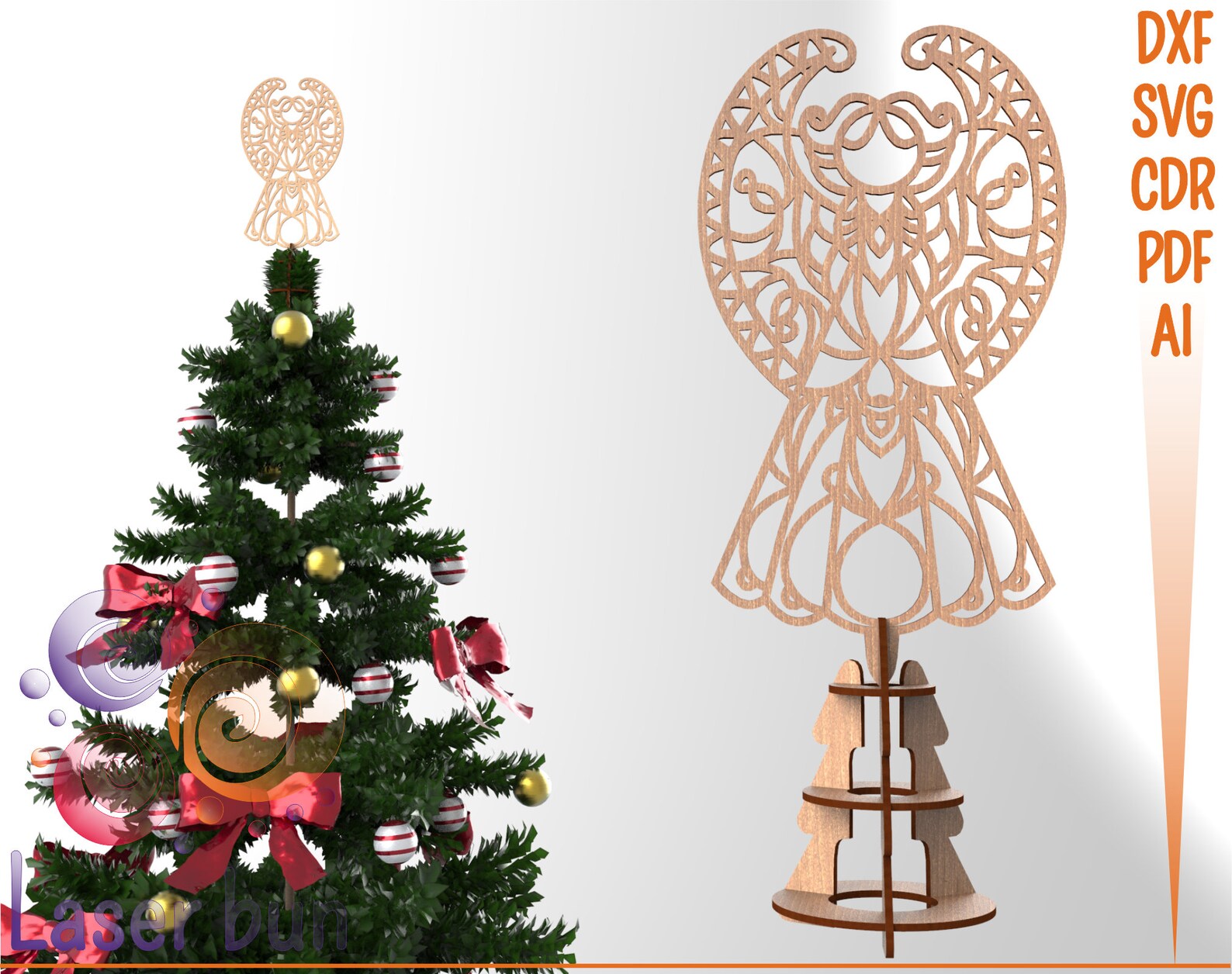 Angel Christmas Tree Topper SVG CNC Router Cut Files. Vector Etsy