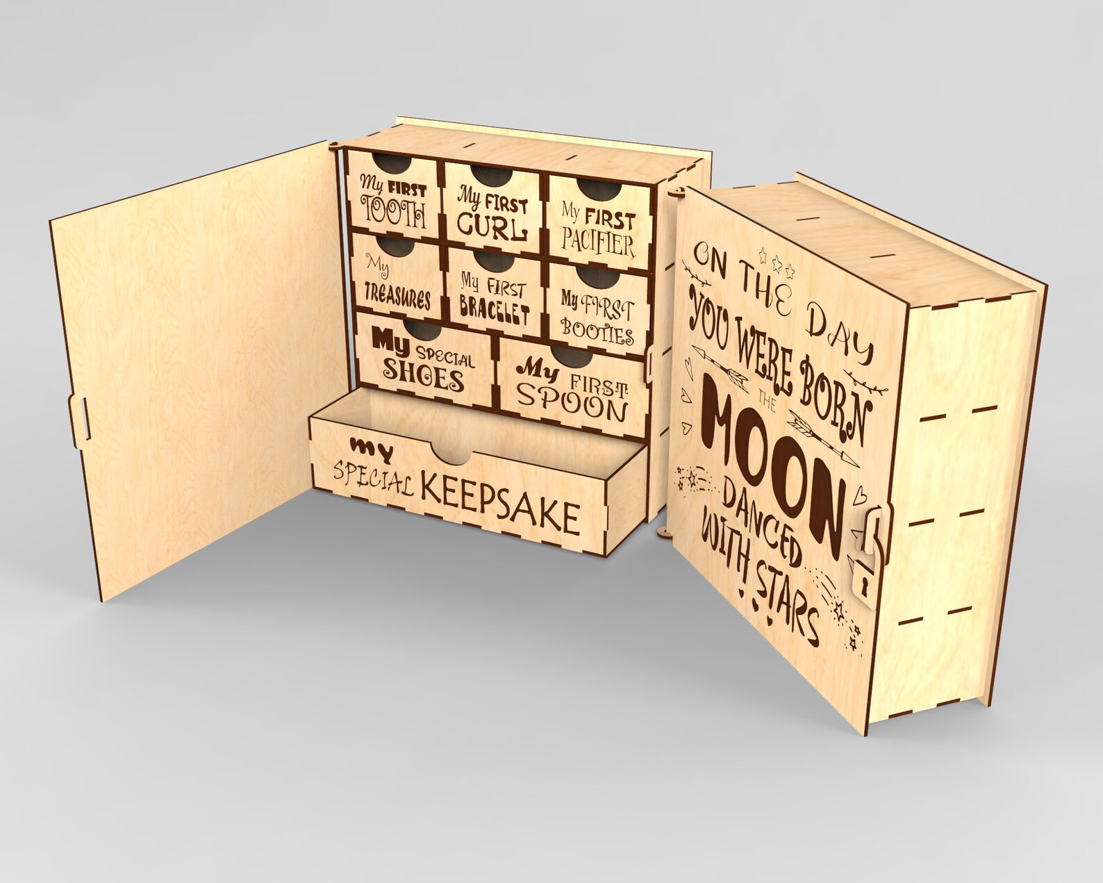 Lasercut file baby memory milestone keepsake storage box. Etsy