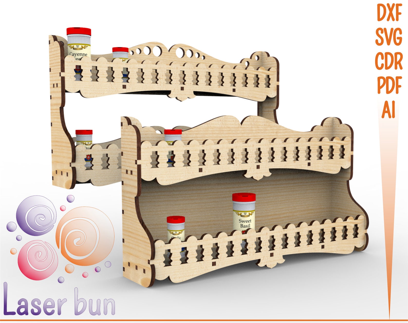 Laser cut files Spice Rack Holder Shelf Spice Kitchen Etsy