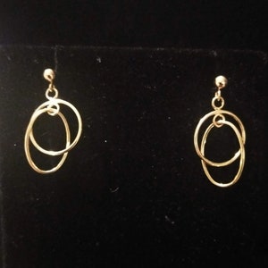 14k Solid Yellow Gold Double Hoop Dangle Earrings