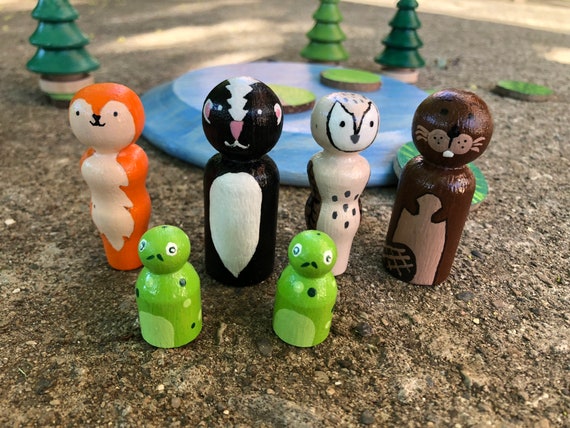 natural toys wooden peg animals toddler toys emergent toy Pond Adventures wooden peg people preschool toys