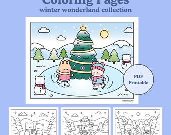 Kawaii Christmas Coloring Pages: Cozy Winter Wonderland Coloring Sheets for Adults and Kids (Digital Download PDF)