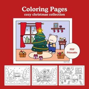 Cozy Christmas Coloring Pages - Kawaii Winter Wonderland Coloring Sheets - Cute Holiday PDF Digital Download - Adult & Kids Coloring Pages