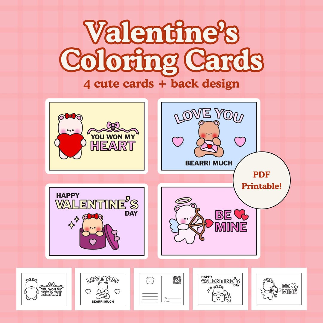 Cute Printable Valentines Day Coloring Cards - Kids Classroom Exchange ...