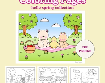 Mysiga vårmålarbilder - Kawaii påskmålarbilder för vuxna och barn - Vårdagar Djärva och enkla målarbilder - PDF utskrivbar