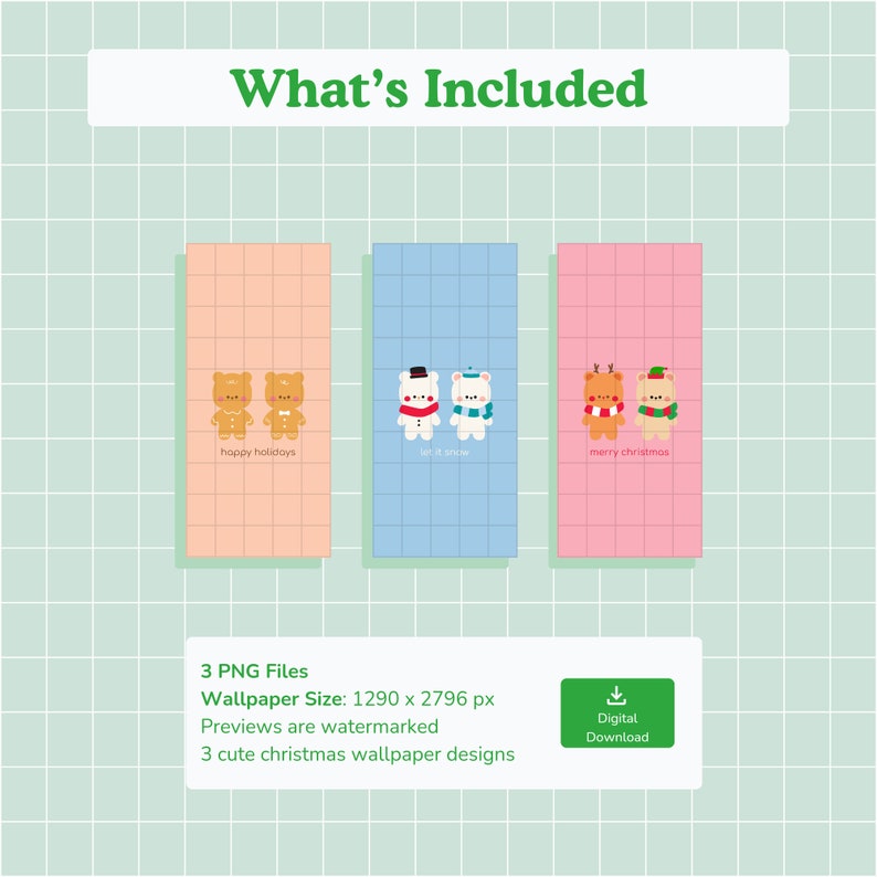 Cute Kawaii Christmas Bear Wallpapers Set of 3 Cute Cozy - Etsy