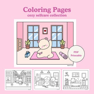 Cozy Self Care Coloring Pages - Cozy Friends Coloring Sheets - Stress Relief Coloring Pages - Cozy Girl Homebody - Adult & Kids Coloring PDF