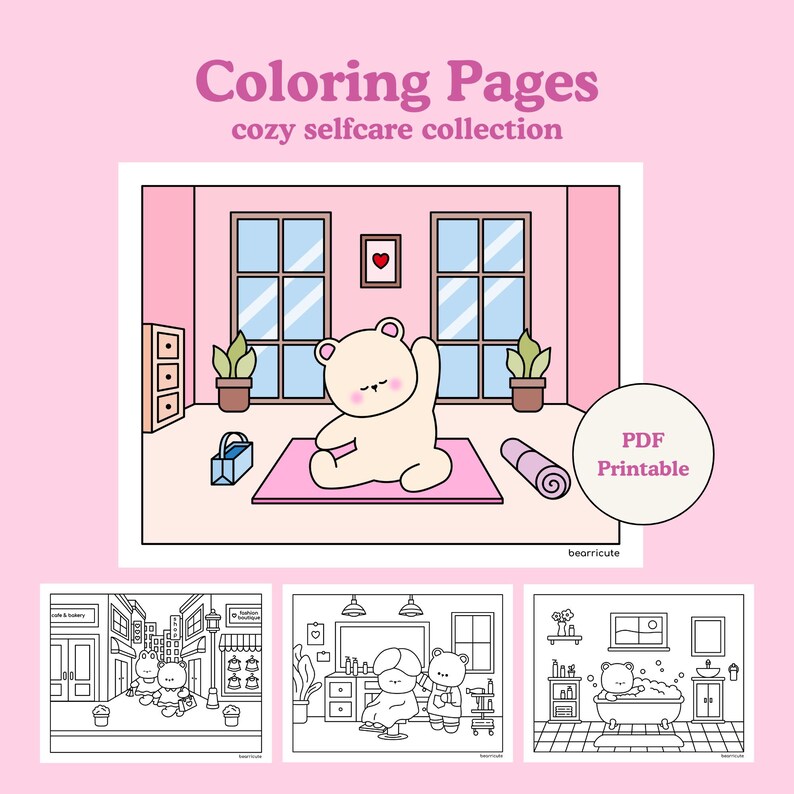 Cozy Self Care Coloring Pages - Cozy Friends Coloring Sheets - Stress Relief Coloring Pages - Cozy Girl Homebody - Adult & Kids Coloring PDF
