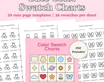 Cute Color Swatch Chart Templates - Bold & Easy Coloring Practice Worksheets - Kawaii Color Swatch Charts for Coloring - Swatch Chart Set