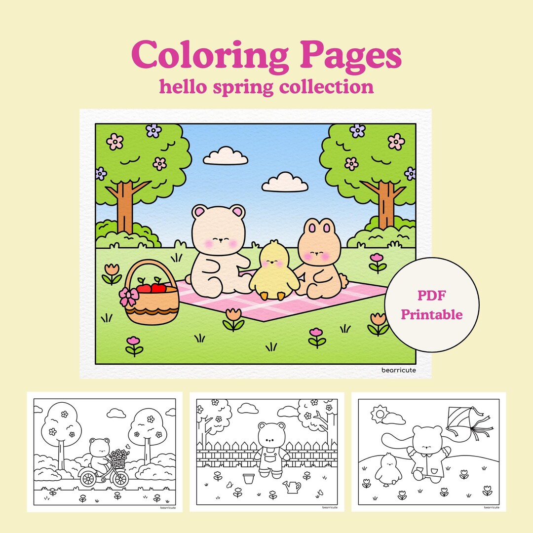 Cozy Spring Coloring Pages - Cute Easter Coloring Sheets - Adult & Kids ...