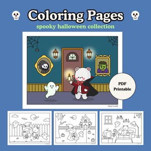 かわいいハロウィンぬりえ - かわいいハロウィンぬりえシート - 大人と子供向けの心地よい秋のぬりえ - PDF印刷可能