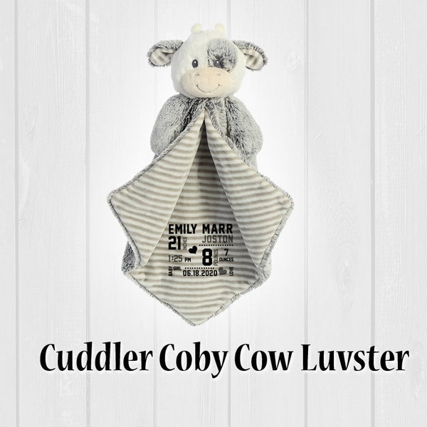 Luvster Cow, custom blanket, animal baby blanket, baby boy gift, baby girl gift, stuffed cow blanket, luvster, personalized blanket