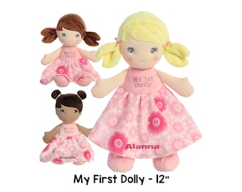 My First Dolly, Brunette, Blonde or Ethnic baby gift,  personalized doll girl doll baby doll rag doll safe doll