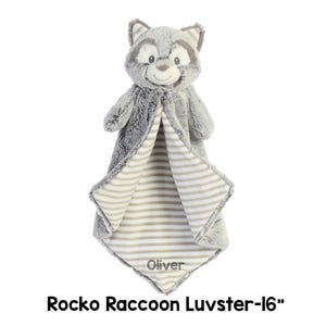 Rocko Raccoon Luvster Cuddlers custom blanket, animal baby blanket its a girl gift its a boy gift luvster raccoon baby blanket personalized