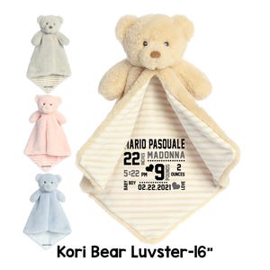 Kori Bear Luvster Custom Blanket animal baby blanket its a girl gift its a boy gift, luvster,baby bear,baby blanket personalized item, lovey