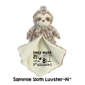 Sammie Sloth Luvster Blanket, animal baby blanket, baby boy gift, baby girl gift,its a girl gift, its a boy gift, luvster,sloth,baby blanket