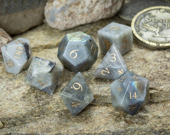 Moonstone (Grey Labradorite) Stone Dice Set
